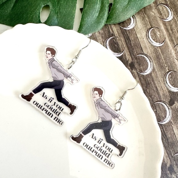 2/$30🌵 Twilight Edward Cullen Acrylic Earrings As If You Could Outrun Me NEW - Picture 2 of 7